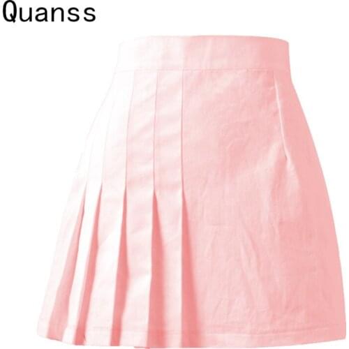 Quanss 2021 New Fashion Summer White Preppy Style Student Short Skirt Girl High Waist Zipper Casual Mini Skirts Women Jupe WZQ15