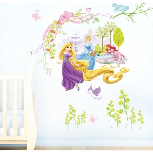 Cartoon Elsa Princess Bird Plant Wall Stickers For Girls Room Decoration Mural Art Kids Decals Birthday Gift
