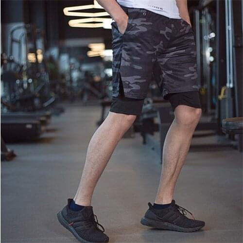 New Men 2 in 1 sports jogging fitness shorts Mens Gym exercise training Quick-drying sports shorts male Summer 2020 running