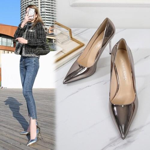 Punk Queer Trans Mens Heels Metallic Pumps Drag Queen Leather Big Size 35-46 Pointed Toe Party Club Large Silver Women Shoes