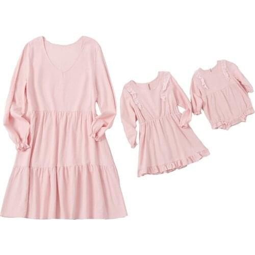 2020 Mom And Daughter Clothes Ruffle Long Sleeve Mother Daughter Dresses Matching Mommy And Me Dress Family Clothes Outfits