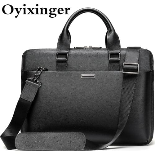OYIXINGER Luxury Men Laptop Bag Genuine Leather Male Laptop Briefcase Business Cowhide Laptop Bags For 13.3" Macbook Hp Dell