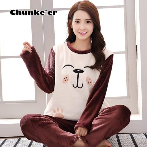 Pajamas Womens Winter Flannel Cute Cartoon Thickened Warm Housewear Plus Size Coral Velvet Suit Pajama Sets pajama sets