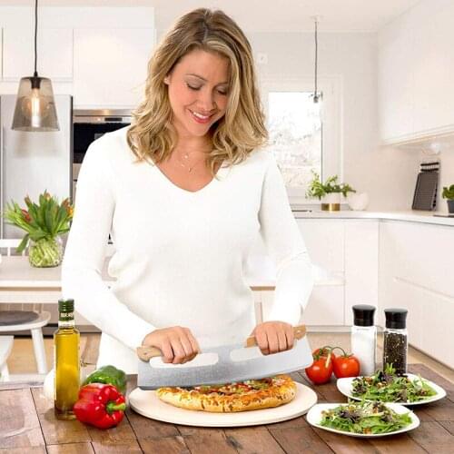 Pizza Cutter with Wooden Handles Stainless Steel Pizza Slicer Wheel Kitchen Tool for Home Event Party M56