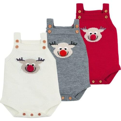Christmas Baby Girls Clothes Adorable Deer Knitted Newborns Boys Bodysuits Toddler Infant One Piece Overalls Children Costumes