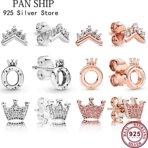 100% 925 серьги Silver Pan Earrings Shiny Crown O-shaped Pan Earrings For Women Wedding Gift Fashion Jewelry