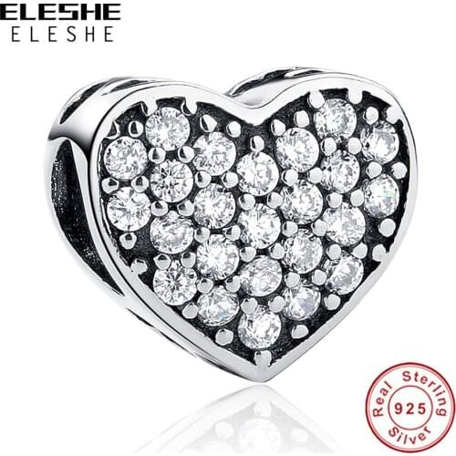 925 Sterling Silver Forever Friends Beads Silver Crystal Heart Charm Fit Original Bracelet Jewelry Accessories