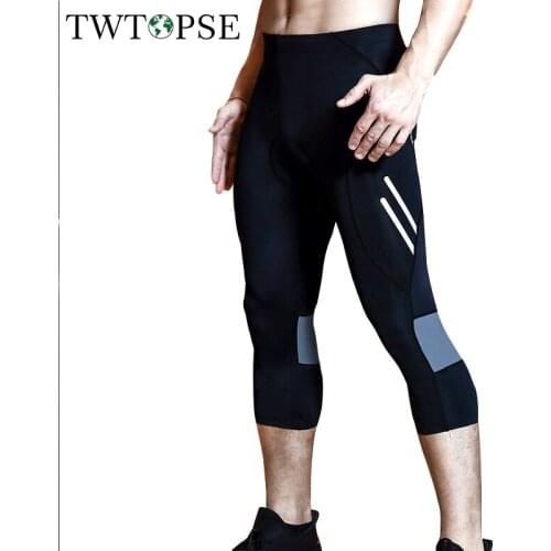 TWTOPSE Compression Cropped Cycling Pants GEL 3D Pad Men MTB Bike Road Bicycle Trousers Breathable Anti-sweat Reflective Clothes
