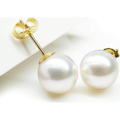 TOP QUALITY! AAAAA 9.5 MM JAPANESE AKOYA PEARL 18 750 GOLD STUD EARRING!LOVELY