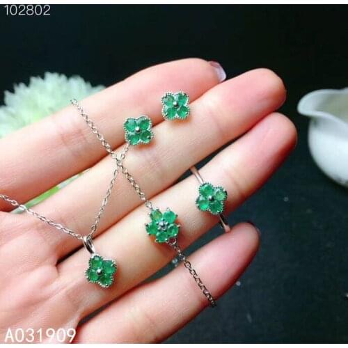 KJJEAXCMY boutique jewelry 925 sterling silver inlaid Natural Emerald pendant Ring Earring Bracelet Suit Support Test