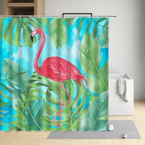 Flamingo Shower Curtains Tropical Plant Leaves Flower Funny Animals Bird Pattern Print European Style Bathroom Hanging Decor Set