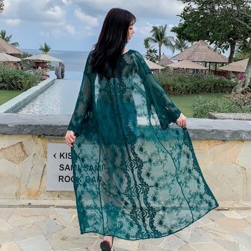 Beach style summer hollow lace shirt flower embroidery cardigan women kimono ladies casual holiday lace tops clothes