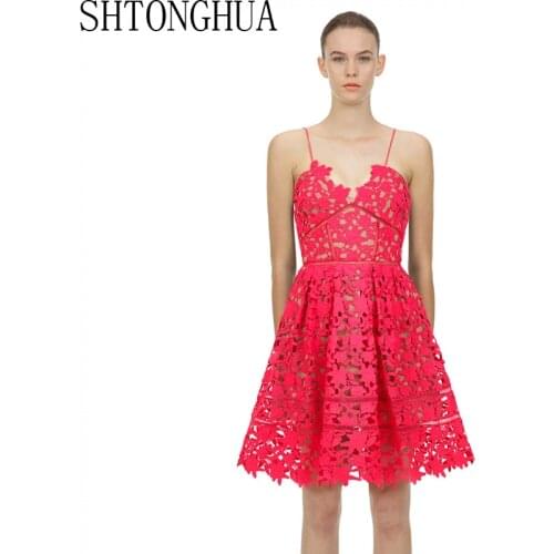 2020 New Self Portrait Designer Hollow Out Lace Party Dress Women Sexy Spaghetti Strap V-neck Fashion Runway Mini Dresses