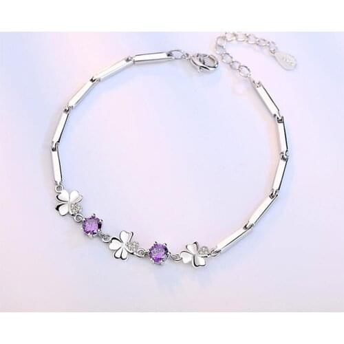 925 Sterling Silver Zircon Lucky Leaves Bracelets For Women pulseira feminina Valentines Gift S-B105