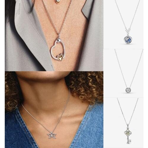 Trendy 2021 925 Sterling Silver Rose Golde Swirl Wishbone Heart Collier Necklace For Women Brand Original Necklace Jewelry Gift