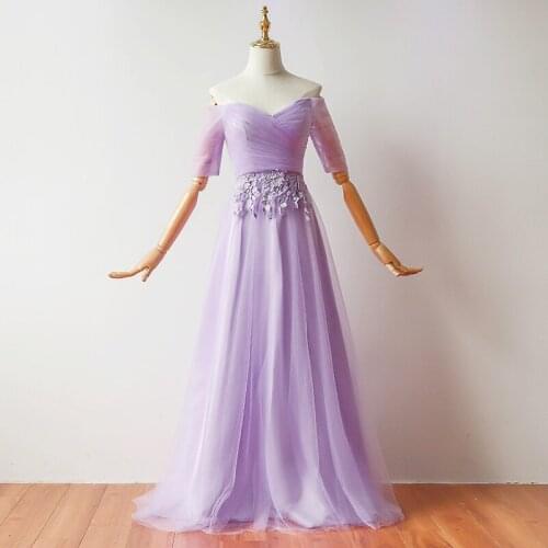 Muyoms Lolita Style A-line Floral Appliques Floor-length purple dress women Christmas dresses party Summer violet dress