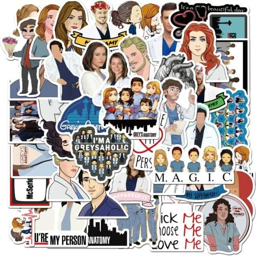 10/30/50PCS TV Show Greys Anatomy Waterproof Stickers DIY Skateboard Guitar Laptop Luggage Funny Graffiti Decal Sticker Kid Toy