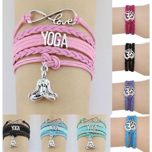10PC/lot Infinity love Yoga bracelet Hatha Yoga Meditation OHM Asana Charm Bracelet sport Wrap bracelets bangles for women Men