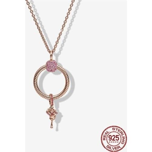 100% Real 925 Sterling Silver Rose O Pendant Fit Original 3mm Bracelet For Women Birthday Fashion Jewelry Gift