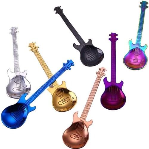 12cm Colorful Creative Guitar Mug Spoon 304 Food Safe Stainless Steel Stirring Mixing Measuring Spoon for Coffee Tea Dessert