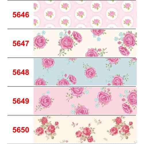 16mm-75mm Retro Flower Series Printed Grosgrain/Foe Ribbon Red Rose Daisy DIY Wedding Party Decor Hair Bowknots 50yards/roll