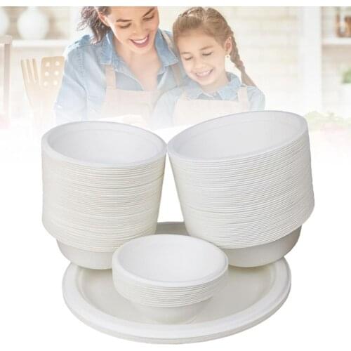 50Pcs Biodegradable Disposable Paper Pulp Bowl Restaurant Kitchen Eco-friendly Recycled Hot Cold Use Container 3 Sizes