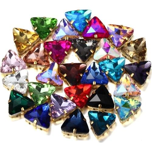 50Pcs Mix 29 Colors Triangular Glass Crystal Strass Sew-on Rhinestones With Flat Back Claws Sew On Clothing Crafts Wedding Dress