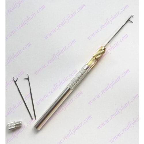 1pcs Aluminium Silvery Handle Pulling Needle for Micro Rings Links Loop Hair Extension Tools 3 needles