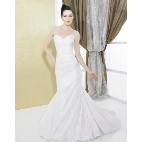 Free shipping bride weding dress bridal Taffeta mermaid sweetheart open 1/2 corset closure back drop waist train wedding dress