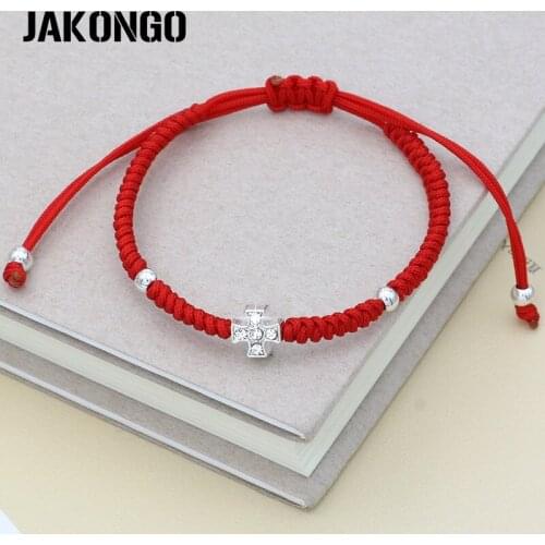 JAKONGO Crystal Cross Bead Handmade Weave Red Knots Braided Rope Bracelet for Women and Man Adjustable Bracelet