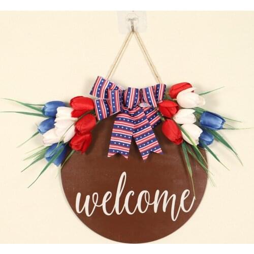 Rustic Welcome Sign with Artificial Eucalyptus Front Door Decor Round Wood Hanging Sign Farmhouse Porch Decorations for Home