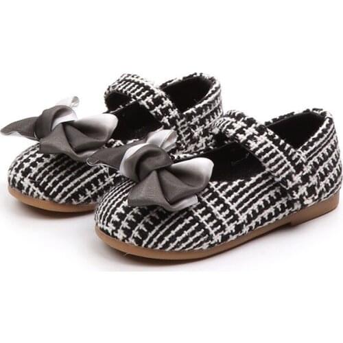 Toddler Bowknot Children Kid Soft Sole Non-Slip Plaid Shoes Baby Girls Shoes Princess Single Flat Shoes
