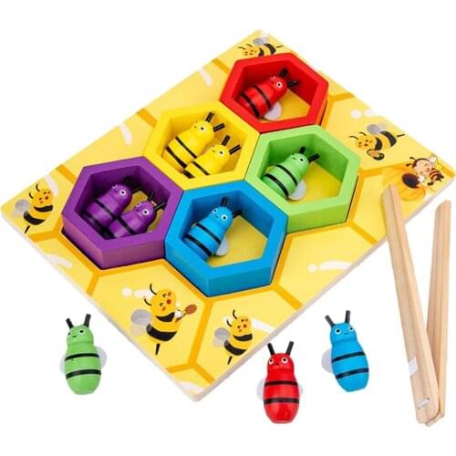 Montessori Kids Child Clip Beehive Color Cognition Board Wooden Toys Hand Eye Coordination Multifunction Intelligence Toys