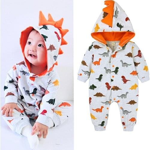 Baby clothes jumpsuit spring and autumn long-sleeved cotton cartoon dinosaur print romper romper unisex newborn jumpsuit