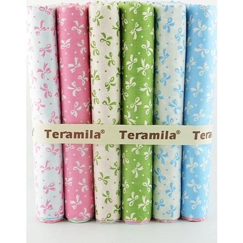 6PCS 45cmx50cm Cute Bowtie Cotton Quilting Fabric Set Patchwork Bedding Child Home Textile For Sewing Tilda Fabrics Tissue