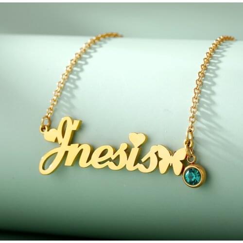 Custom Personalized Name Necklace With Birthstone Stainless Steel Gold Name Necklace For Women Men Statement Jewelry Gifts