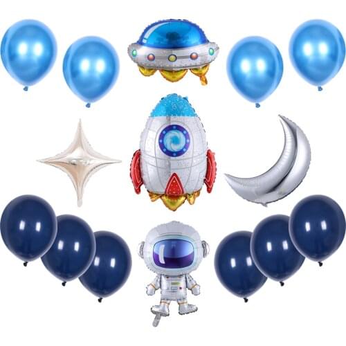 Outer Space Astronaut Balloons Number Foil UFO Balloons for Boy Kids Space Theme Birthday Party Graduation Party Decoration