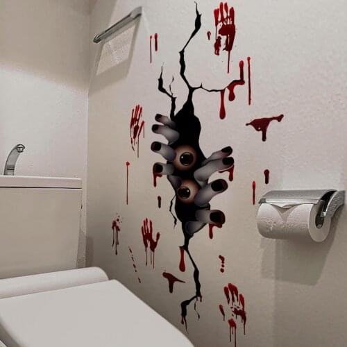 Creative 3D Broken Wall Stickers Halloween Decorations Scary Handprint DIY Bathroom Decor Party Decals for Furniture