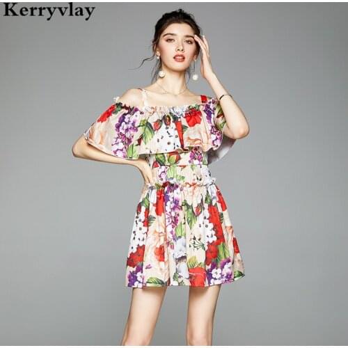 Summer Holiday Off Shoulder Strapless Sexy Dress Vestidos Verano 2021 High Waist Cape Floral Mini Party Dress Robe Femme K303