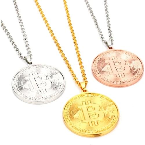 Fashion Cool Gold Rose Gold Silver Color BTC Bitcoin Shape Metal Pendant Necklaces For Men Women Friends Fans Jewelry Gift