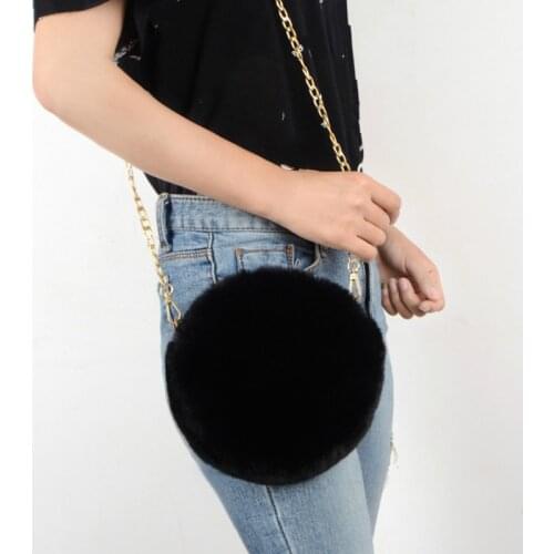 2021 Fashion Womens Round Shaped Handbags Cute Kawaii Faux Fur Crossbody Bags Wallet Purse Chain Shoulder Bag Lady Girl Handbag