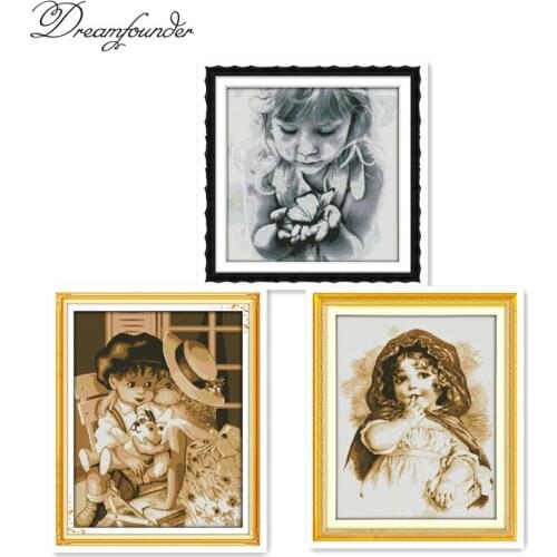 Girls and butterflies cross stitch kit aida 14ct 11ct count printed canvas stitches embroidery DIY handmade needlework