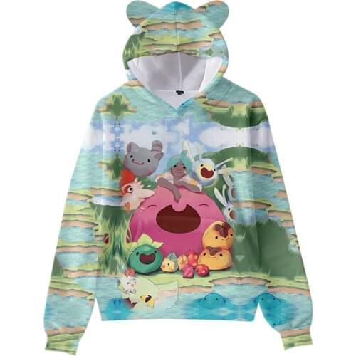 2021 New Children Kawaii Cartoon Sweatshirts Slime Rancher Cat Ears Hoodie Girl Boys Hooded Streetwear Anime Girls Kids Clothes