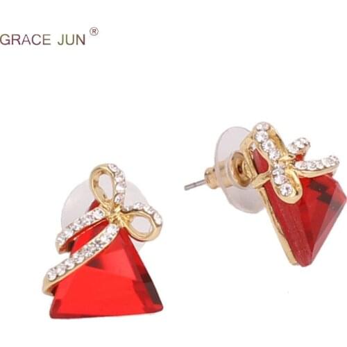 2018 New Arrival Import Rhinestone Crystal Triangle Bowknot Shape Stud Earrings for Women Party Wedding Gorgeous Bride Earrings