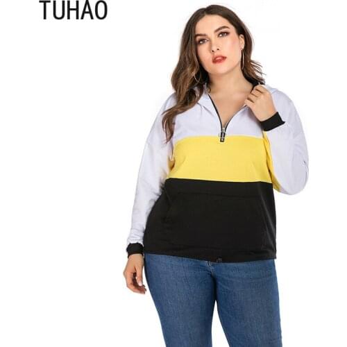TUHAO Plus Size 4XL 3XL Casual Hoodies Sweatshirt Femme Clothing MOM STRIPED Women Collar Top Large Size Oversize Hoodie WM88
