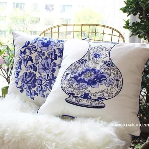 Blue and white porcelain Pastoral Floral Cushion Chinese cotton sofa cushion home decor Rectangle pillow drop shipping