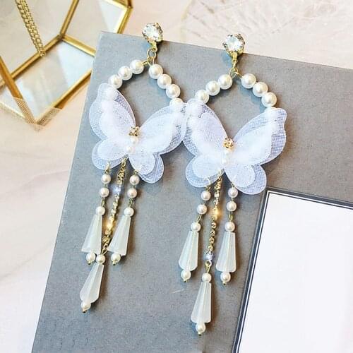 Super fairy butterfly pearl earrings female temperament long earrings personality fashion exaggerated earrings 2019 new