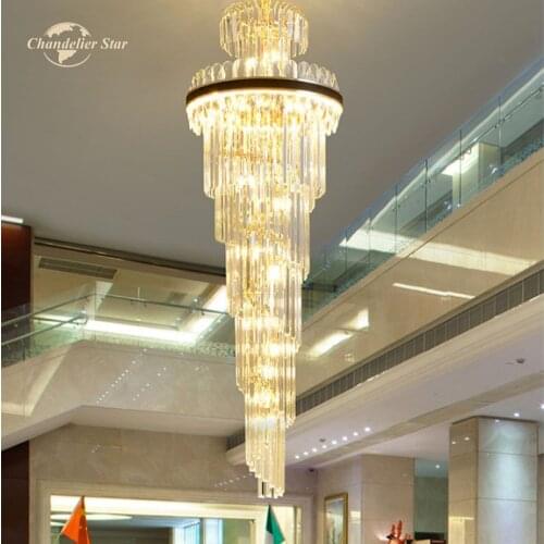 European Style LED Chandeliers Lighting Fixture Luxury Crystal Metal Spiral Lights Living Room Big Staircase Hotel Lamps Lustre