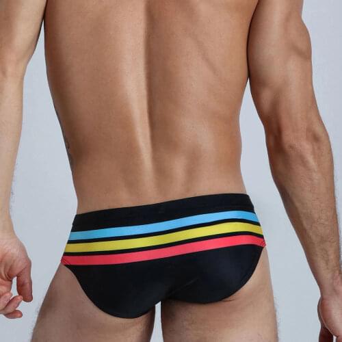 UXH Mens Swimsuit Push-up Pad Striped Color Sexy Gay Tight Swimwear Out Door Bikini Shorts Swimming Briefs Male Surf Shorts