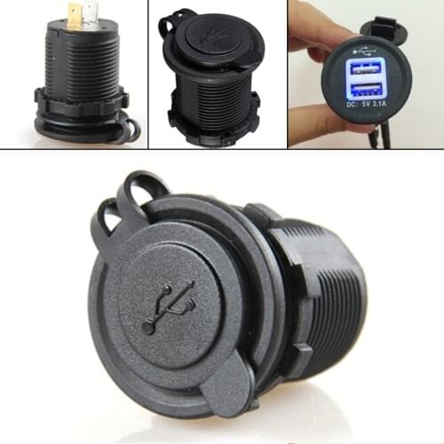 12V IP65 Waterproof Black Dual USB Motorcycle Cigarette Lighter Power Charger Adapter Socket Blue LED Light Color Fit for Cars